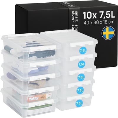 Allecto - Opbergdozen - Set van 10 - Stapelbaar en Nestbaar - Transparant - Voedselveilig - 10 Jaar Garantie - 40x30x11 cm