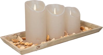 Dienblad met steentjes en LED kaarsen - taupe kleur - L39 x B15 cm