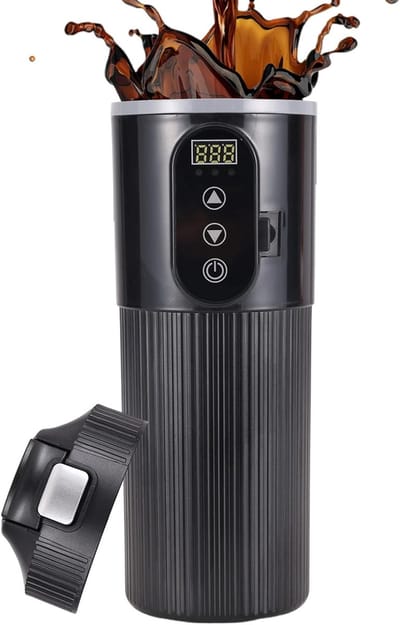 Elektrische Waterkoker - Reisbeker - Onderweg Warm Drankje - Dubbele Spanning Compatibel - Compact Formaat - Zwart