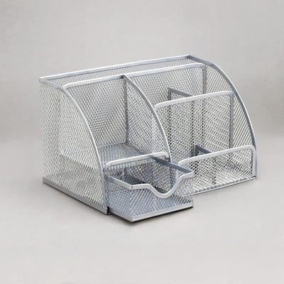 Bureau-organizer met 7 laden – Zilverkleurige metalen pennenhouder voor kantoor