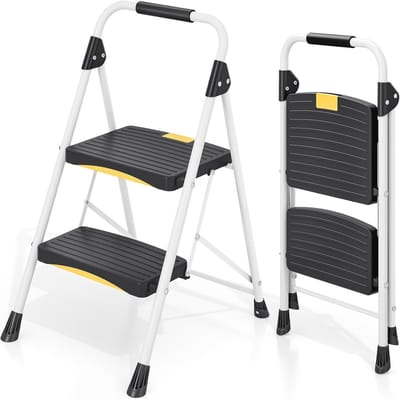 Opvouwbare Trapladder - Huishoudtrap Kruk - Veilig Klussen - Met Leuning - 2 Treden - Wit