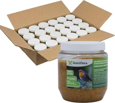 Famiflora vogelpindakaas voor tuinvogels appel 24x 350GR - Pindakaas voor vogels - Geschikt voor alle tuinvogels - Voeder het hele jaar door - Met appelaroma voor een onweerstaanbare smaak voor vogels