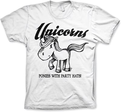 Hybris Unicorns Ponies With Party Hats T-shirt White