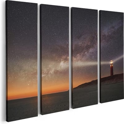 Artaza Canvas Schilderij Vierluik Vuurtoren Texel in de Nacht  - 80x60 - Foto Op Canvas - Canvas Print