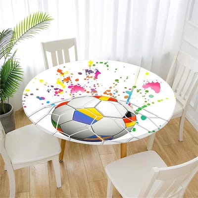 Ronde Tafelkleed - Waterproof Tafelhoes - Feestelijke Decoratie - Elastische Rand - Diameter 100cm - Voetbalprint