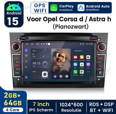 HexinexMarket 7-inch scherm Autoradio Geschikt voor Opel Astra Corsa Meriva Zafira - Draadloos CarPlay - Android Auto - multimediaspeler - 2GB+64GB - Pianozwart