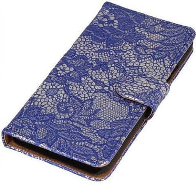 Lace Bookstyle Wallet Case Hoesjes Geschikt voor Samsung Galaxy Core LTE / 4G G386F Blauw