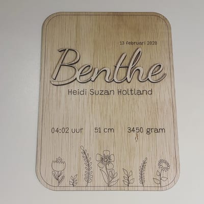 Geboortebord type Benthe - Muurdecoratie kinderkamer - Kraamcadeau - cadeau babykamer