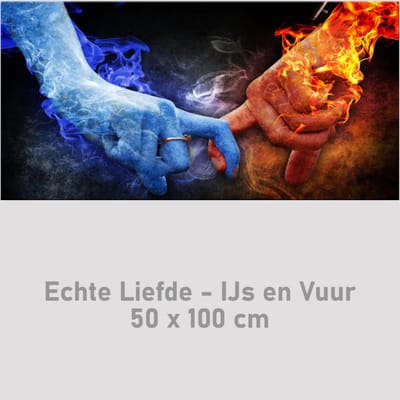 Allernieuwste.nl® Canvas Schilderij * Echte Liefde met IJs en Vuur * - Pop Graffiti - Kleur - 50 x 100 cm