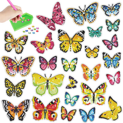 26 PCS Diamond Painting Kit/DIY Diamond Sticker Kit voor kinderen/Diamantschilderij/Kinderpatroon Vlinder Mozaïek Foto