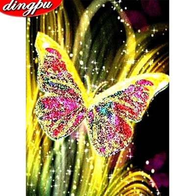 Peinture diamant papillon 5D, perceuse complète, broderie diamant, Art, décoration de la maison 20X30CM yellow