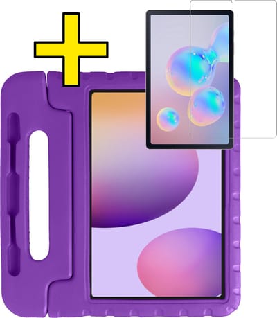 Hoes - Geschikt voor Samsung Galaxy Tab S6 Lite - Met Screenprotector - Kinderhoes Shockproof Bumper - Kidsproof Case - Tablet Hoesje - Kinder Hoesje Cover - Paars