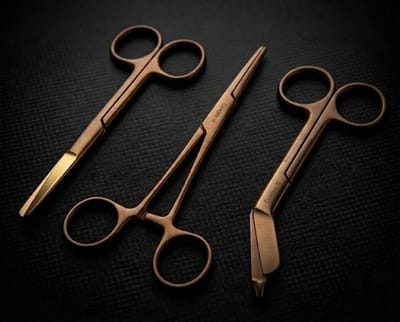 Verpleegkundige Scharenset 3-Delig – Verbandschaar, Schaar en Kocher – Medische Set – Bronze