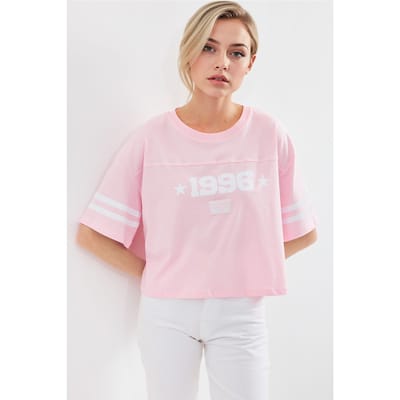 Oversized Crew Neck Cropped T-shirt met Motto Print