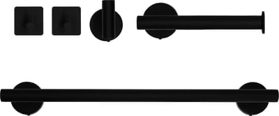 QUVIO Badkamer accessoires - Set van 5 - Handdoekstang - Toiletrolhouder - Handdoekhouders - Handdoekhaakjes - Haakjes - Voor aan de wand - RVS - Zwart