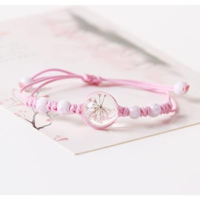 Koreaanse Stijl Sieraden Nieuwe Dames Bloemen in Glas Paars Touw Armband Voor Vrouwen Armbanden Meisjes Cadeaus white