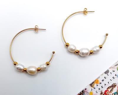 Jeannette-Creatief® - Chique - Oorringen met Zoetwaterparels - Gouden Oorringen RVS - RVS Oorringen - Oorbellen met Zoetwaterparels - Dames Oorbellen - Oorbellen - Ibiza Chic - Sieraden - Moederdag