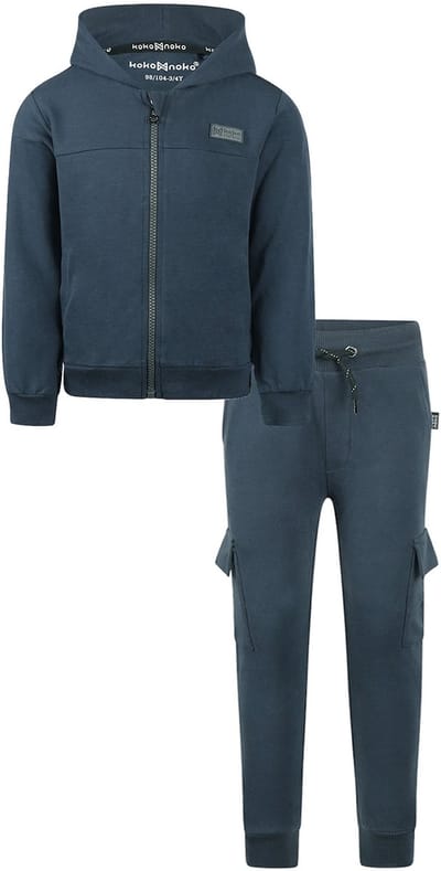 Koko Noko - Basic collection - Biologisch katoen - Kledingset - Joggingbroek Blauw - Sweater Hoody met rits Blauw - Maat 92