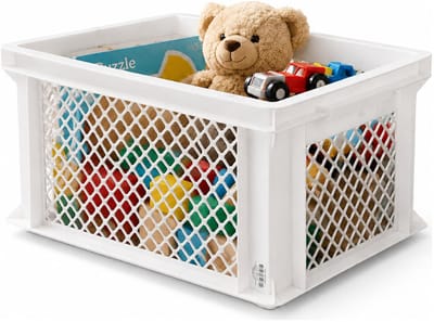 Bellatio Design opbergbox - opbergkrat - wit - 40 x 30 x 22 cm - kunststof - open structuur - opbergers - kisten - garage/zolder