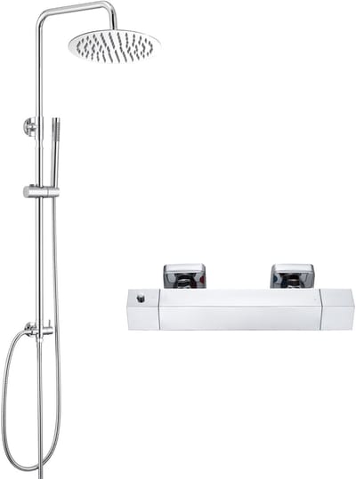 Auralum Max Regendouche - Ø 20 cm - Waterbesparend - Inclusief thermostaatkraan - Doucheset - Regendoucheset - Verstelbare hoogte 83-113 cm - Waterbesparend - Chroom