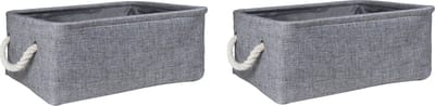 QUVIO Opbergmand - Set van 2 - Organizer - Opbergbox - Opbergdoos - Speelgoedmand - Decoratie mand - Linnen - Katoen - Handvaten van touw - Grijs