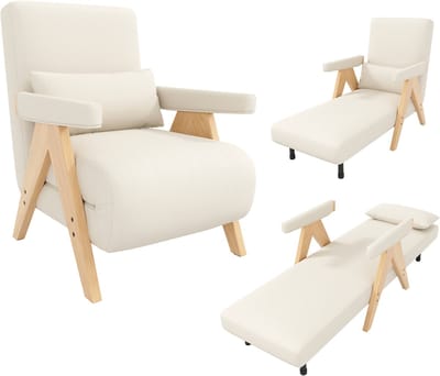 Gutent-Bank Modern design: 3-in-1 converteerbare fauteuil met slaapfunctie, converteerbare slaapbank, gestoffeerde klapstoel, gestoffeerde zitbank, loungestoel, eenpersoonsbed, geschikt voor woonkamer, slaapkamer, kantoor, appartement, enz.