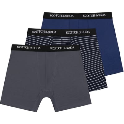Scotch & Soda 3pk Mens Cotton Stretch Boxer Brief Grey/navy Maat: S | Onderbroeken Outlet | Heren | Zwart