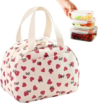 Geïsoleerde lunchtas 6,5 l voor school en werk, schattige koeltas met hart- en strikmotief, ideaal voor picknicks en onderweg