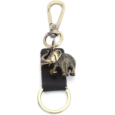 2 Pièces Porte-clés Forme Éléphant Métal Cuir de Vache Porte-clés de Voiture Pendentif en Cuir Rétro Cadeaux Noir gray