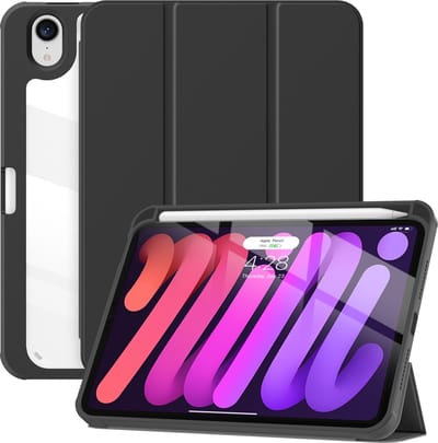 Geschikt Voor iPad Mini 7 Hoes en geschikt voor iPad Mini 6 hoes - Mini 2024 / 2021 Hoes - Solidenz Hybrid Bookcase Mini - Hoesje Met Pencil Houder - A2993 - A2995 - A2996 - A2567 - A2568 - A2569 - Zwart