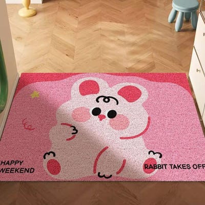 Schattige Zijde Ring Entree Mat Voordeur Deurmat Cartoon Varken Huishoudelijk Antislip en Vuil Afsnijdend Tapijt Deurmat 40 * 60CM [crystal velvet cannot be cut] beige