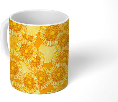 Mok - Koffiemok - Zonnebloem - Zomer - Patronen - Bloemen - Mokken - 350 ML - Beker - Koffiemokken - Theemok