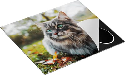 Chefcare Inductie Beschermer Kat met Groene Ogen op het Gras - 60x50 cm - Afdekplaat Inductie - Kookplaat Beschermer - Inductie Mat
