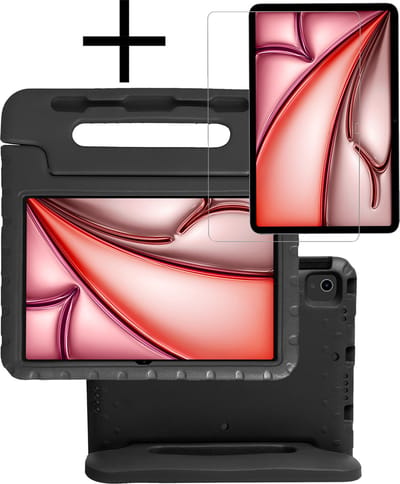 Hoes - Geschikt voor Apple iPad Air (2024/2025/2026) - 11 inch - Met Screenprotector - Kinderhoes Shockproof Bumper - Kidsproof Case - Tablet Hoesje - Kinder Cover - Zwart