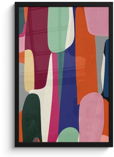 Poster in lijst - Fotolijst 40x60 cm - Posters - Vormen - Ritmisch - Kleuren - Abstract - Posterlijst zwart - Decoratie - Wanddecoratie woonkamer - Muurdecoratie slaapkamer