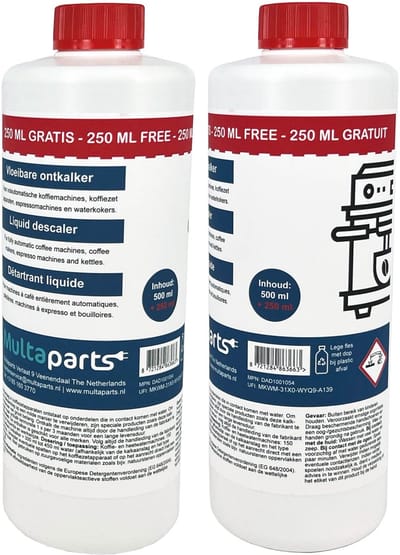 2 x Vloeibare ontkalker 750 ml voor (volautomatische) koffiezetapparaten | Made in Germany | Krachtige ontkalker, veilig voor machine | O.a. voor Bosch, DeLonghi, Jura, Krups, Nespresso, Philips, Saeco, Senseo, Siemens e.a. | Multaparts® huismerk
