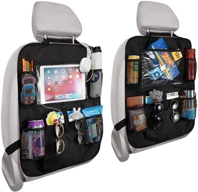 Famanu – Auto Achterbank Organiser - Achterbank Organiser Kick Mats Beschermers Cover met 10.1 inch Tablet Touchscreen Houder Multi Zakken voor Kids Speelgoed Flessen (2 Packs)