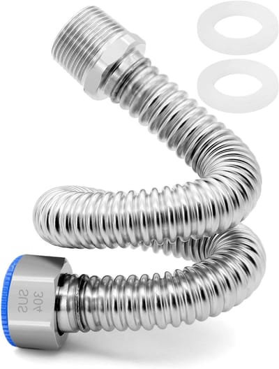 Versterkte slang 3/4 inch, roestvrijstalen golfpijp, flexibele verbinding voor warmwaterinstallaties, 40 cm, DN20 aansluiting, duurzaam en hittebestendig