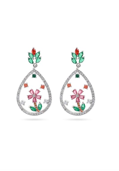 AVANT-GARDE PARIS Oorbellen - Teardrop met bloemenmotief - 1 paar - Multikleur met kristallen en rhodium plating
