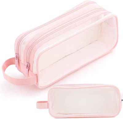 Etui voor meisjes, doorzichtige etui voor jongens, pennen en tieners, roze schooltassenset, groot