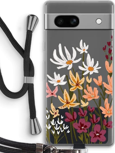 Case Company® - Hoesje met koord geschikt voor Google Pixel 7A hoesje met Koord - Painted wildflowers - Telefoonhoesje met Zwart Koord - Bescherming aan alle Kanten en Over de Schermrand