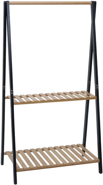 Bamboe plantenrek MCW-Q32, bloemenladder plantenladder badkamerrek, stang 2 planken 130x70x44cm ~ naturel-zwart