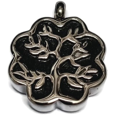 Aramat Jewels | Gedenkhangers | Stalen Ashanger Levensboom – Symbolisch Gedenksieraad Zilverkleurig | Zilverkleur-Zwart-2.8x2.2cm | |20mm | Staal | Volwassenen | Verkleurd niet