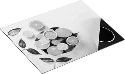 Chefcare Inductie Beschermer Citrusvruchten op Witte Marmer - Fruit - Zwart Wit - 65x50 cm - Afdekplaat Inductie - Kookplaat Beschermer - Inductie Mat