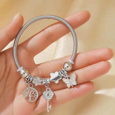 1PC Damesmode Multi-Element Roestvrij Staal DIY Teddybeer Kralenarmband Datum Banket Feest Festival Kleding Cadeau beige