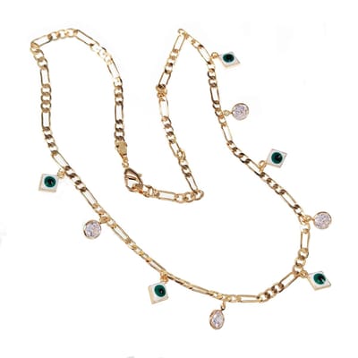 Bescherming Figaro Ketting Dames - Groene Turkse Ogen - Gold plated - Geluk - Schakelketting