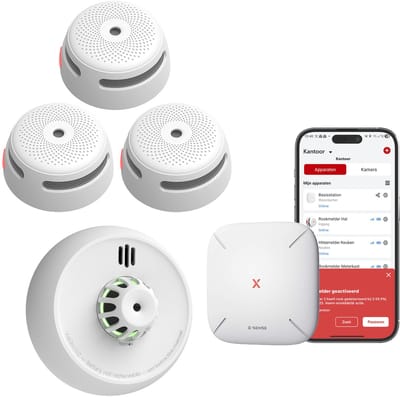 X-Sense Link+ Pro Slimme bundel - 3 XS01-M Rookmelders, 1 XH02-M Hittemelder en SBS50 Base Station - Werkt via app - WiFi gateway - Draadloos RF koppelbaar - Brandalarm en Keukenmelder - Smart home Warmtemelder