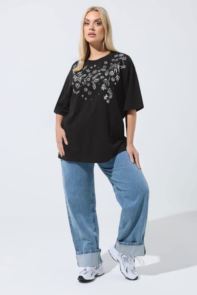Limited Collection Zwart Tshirt Met Pailletten En Bloemenprint Size 42
