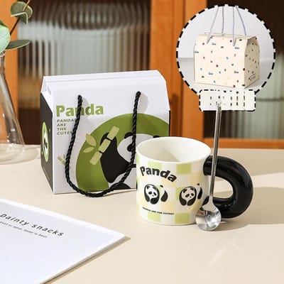 Panda Keramische Waterbeker Mok Vakantie Cadeauset Hoge Precisie Cartoon Koffiekop Verjaardagscadeau Souvenir 301-400ml black