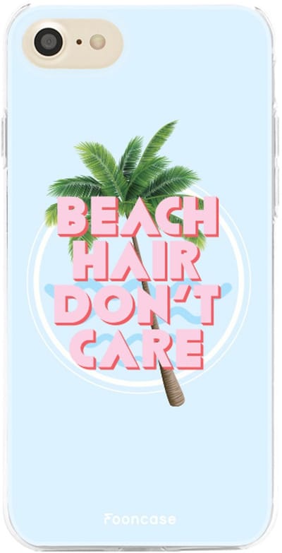 Fooncase Hoesje Geschikt voor iPhone 7 - Shockproof Case - Back Cover / Soft Case - Beach Hair Don't Care / Blauw & Roze